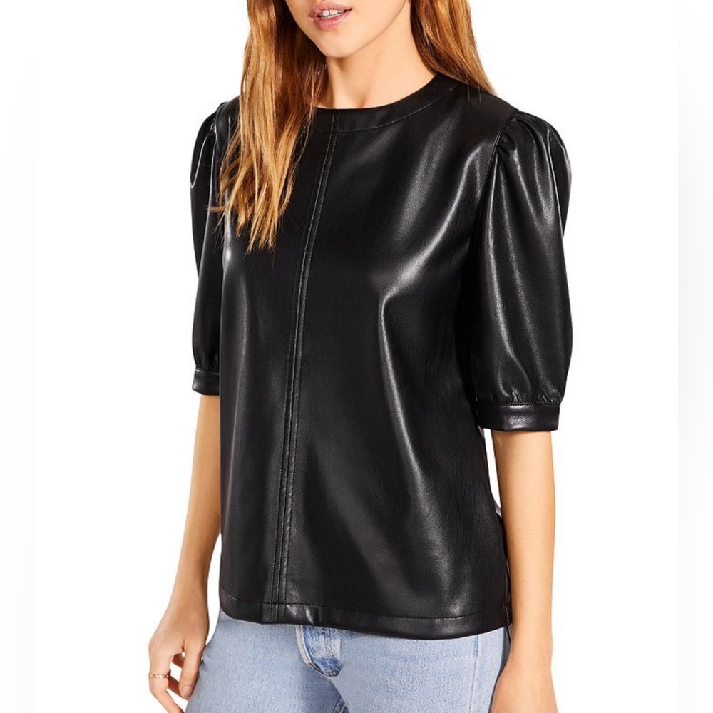 BB Dakota Steve Madden Faux Leather Pleated Sleeve Top